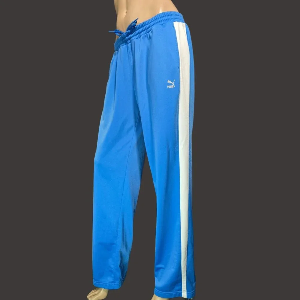 Y2K Puma Track Pants Womens XL Blue White Stripe 2000s Athleisure Activewear - Picture 1 of 12